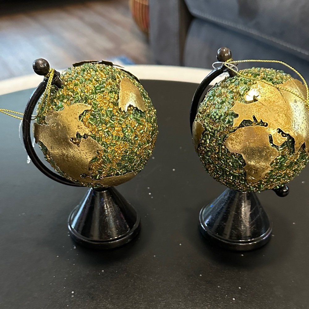 2 sparkly globe ornaments